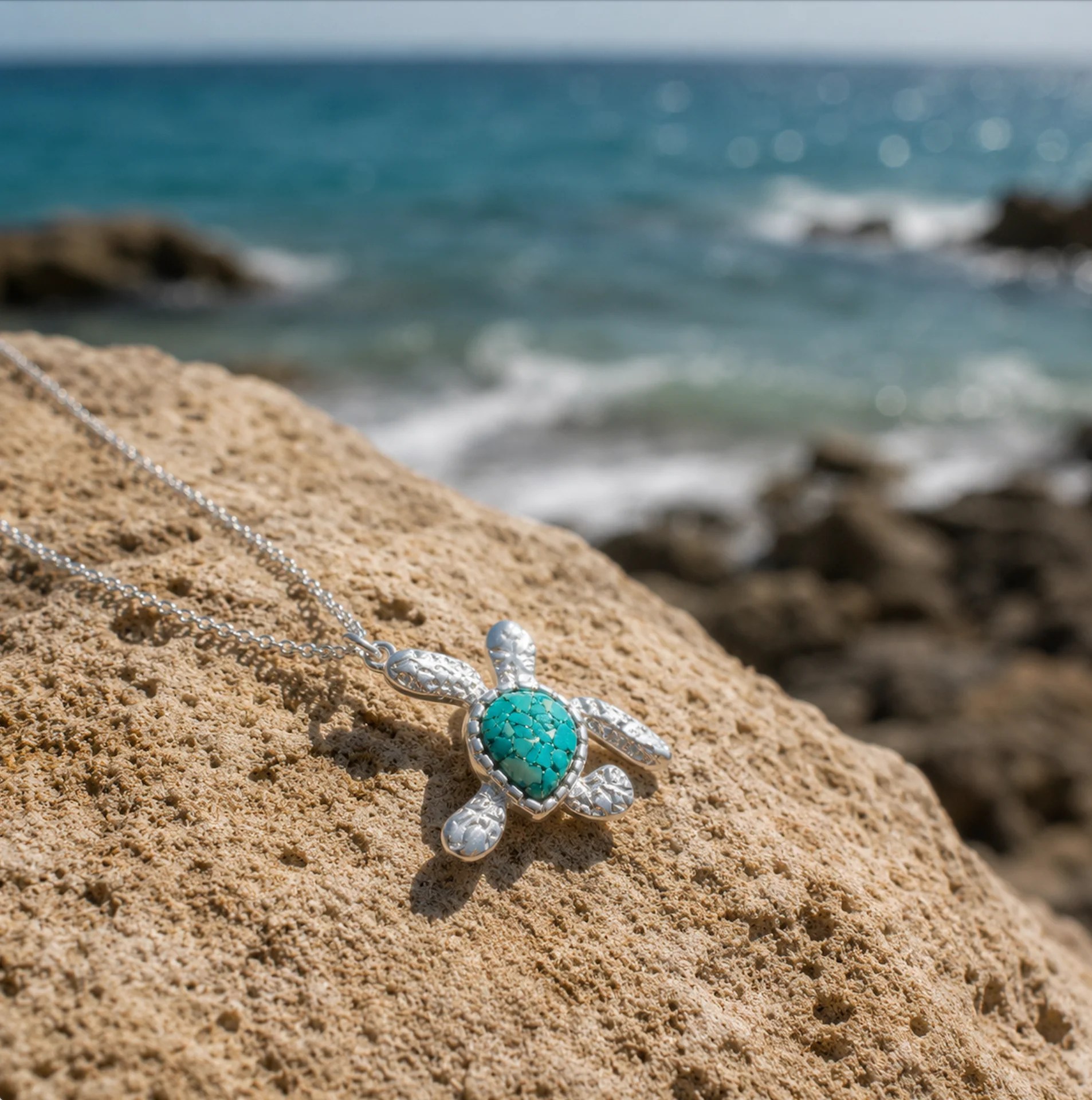 Dune Jewelry x 4ocean - Explorer Turtle Necklace - Silver - Haiti Seafoam Green - Image 3